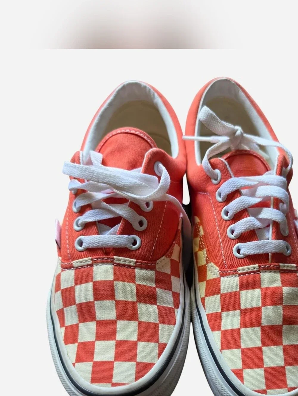 Vans Coral & Cream Checkerboard Low-Top Sneakers